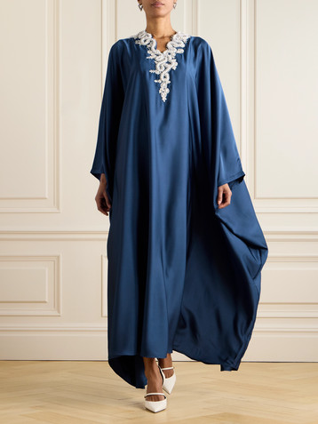 Shatha Essa Faux pearl-embellished embroidered twill gown