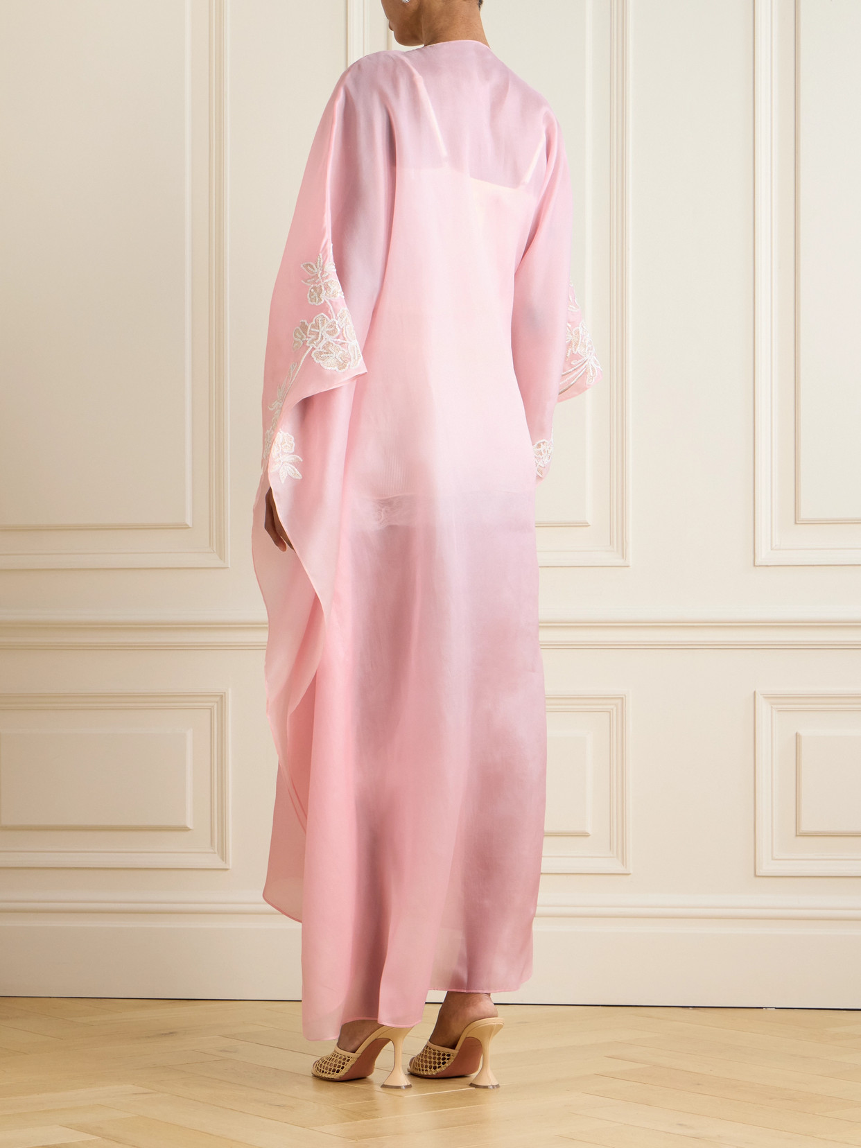 Shatha Essa Sequin-embellished Embroidered Organic Silk Wrap Gown In Pink