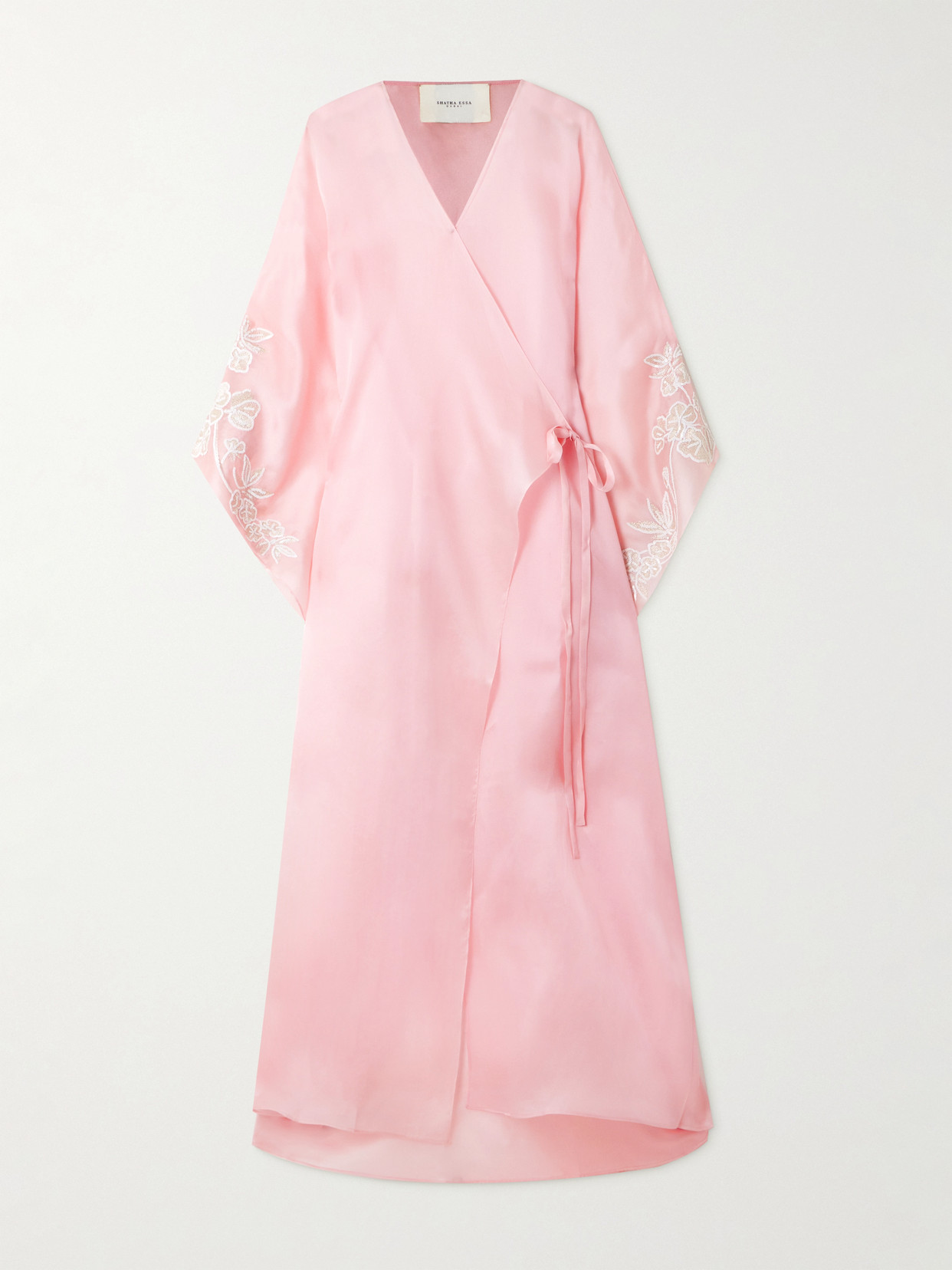 Shatha Essa Sequin-embellished Embroidered Organic Silk Wrap Gown In Pink