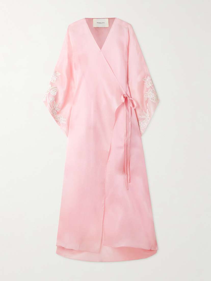 Shatha Essa Sequin-embellished Embroidered Organic Silk Wrap Gown
