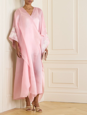 Shatha Essa Sequin-embellished embroidered organic silk wrap gown