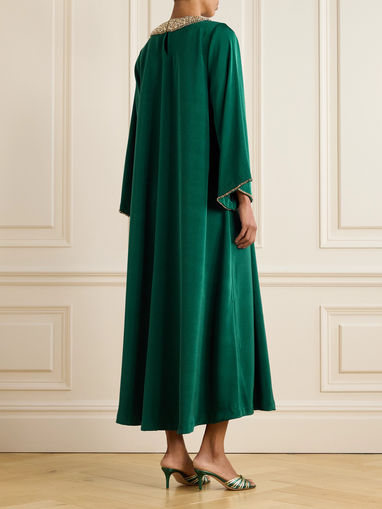 Shatha Essa Crystal-embellished Crepe Gown In Green