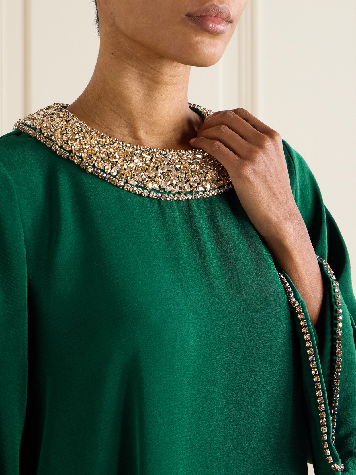 Shatha Essa Crystal-embellished Crepe Gown In Green