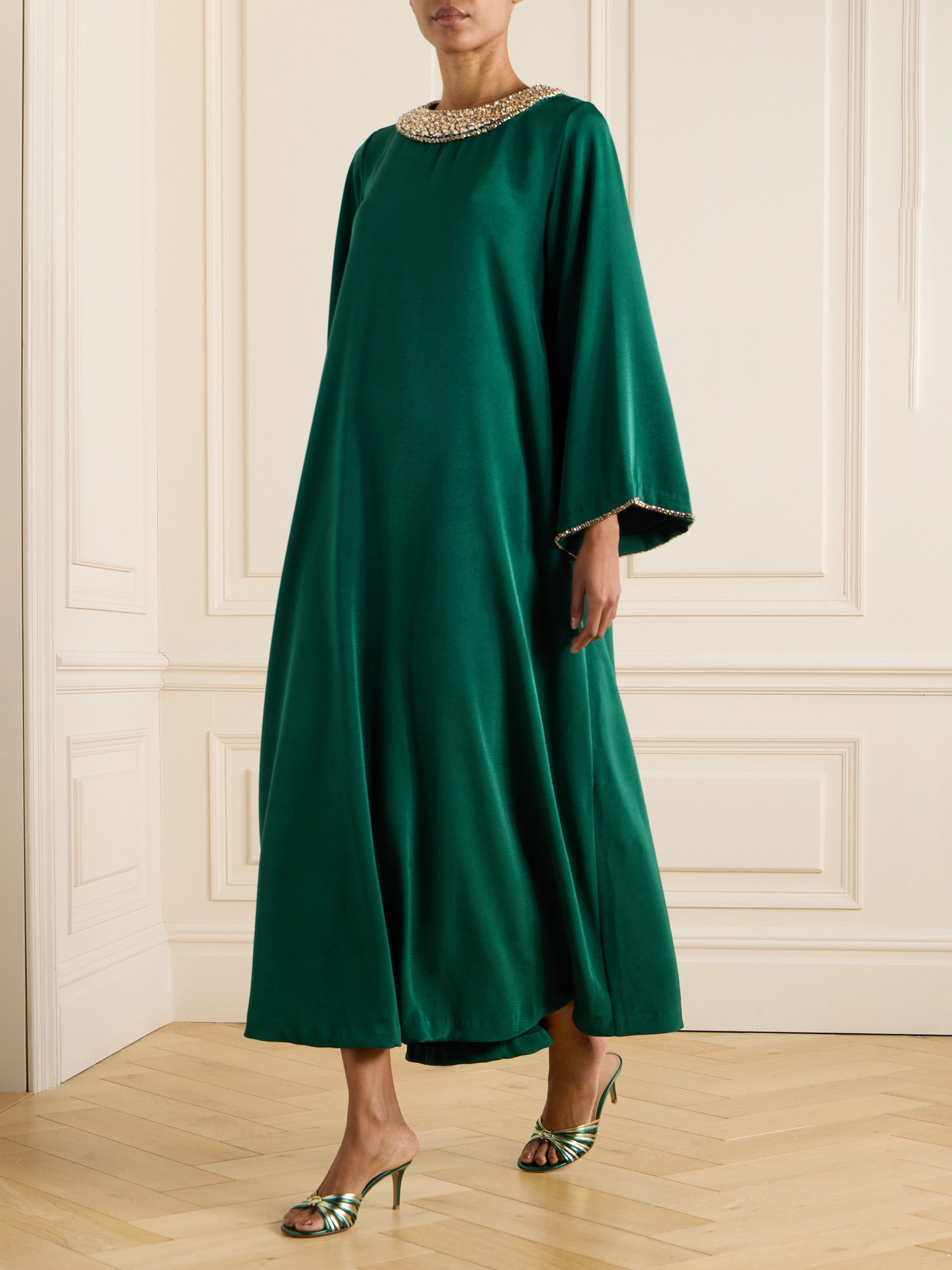Shatha Essa Crystal-embellished Crepe Gown In Green