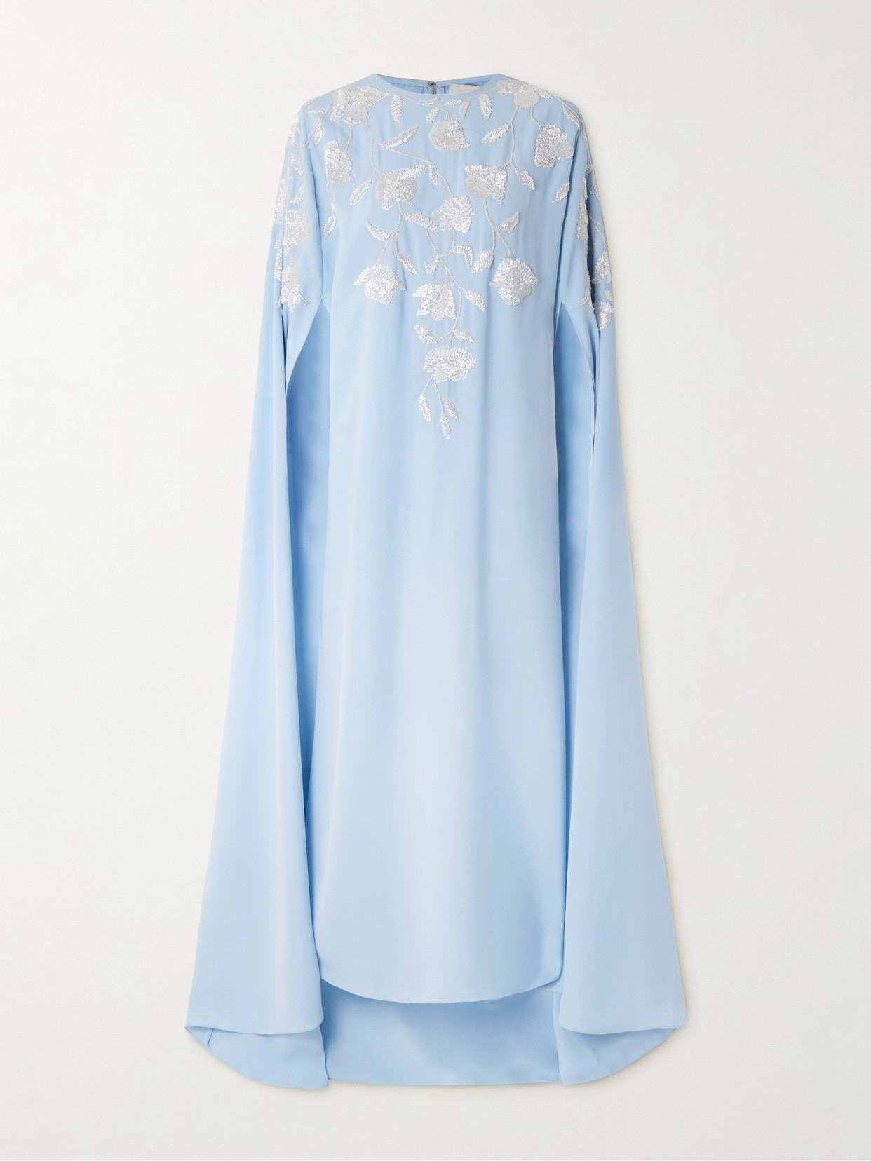 Shatha Essa Bead-embellished Cape-effect Crepe Gown In Blue