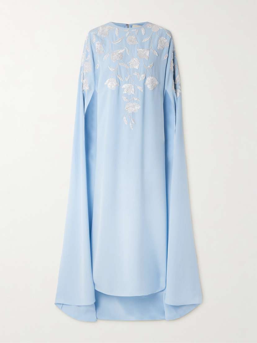 Shatha Essa Bead-embellished Cape-effect Crepe Gown