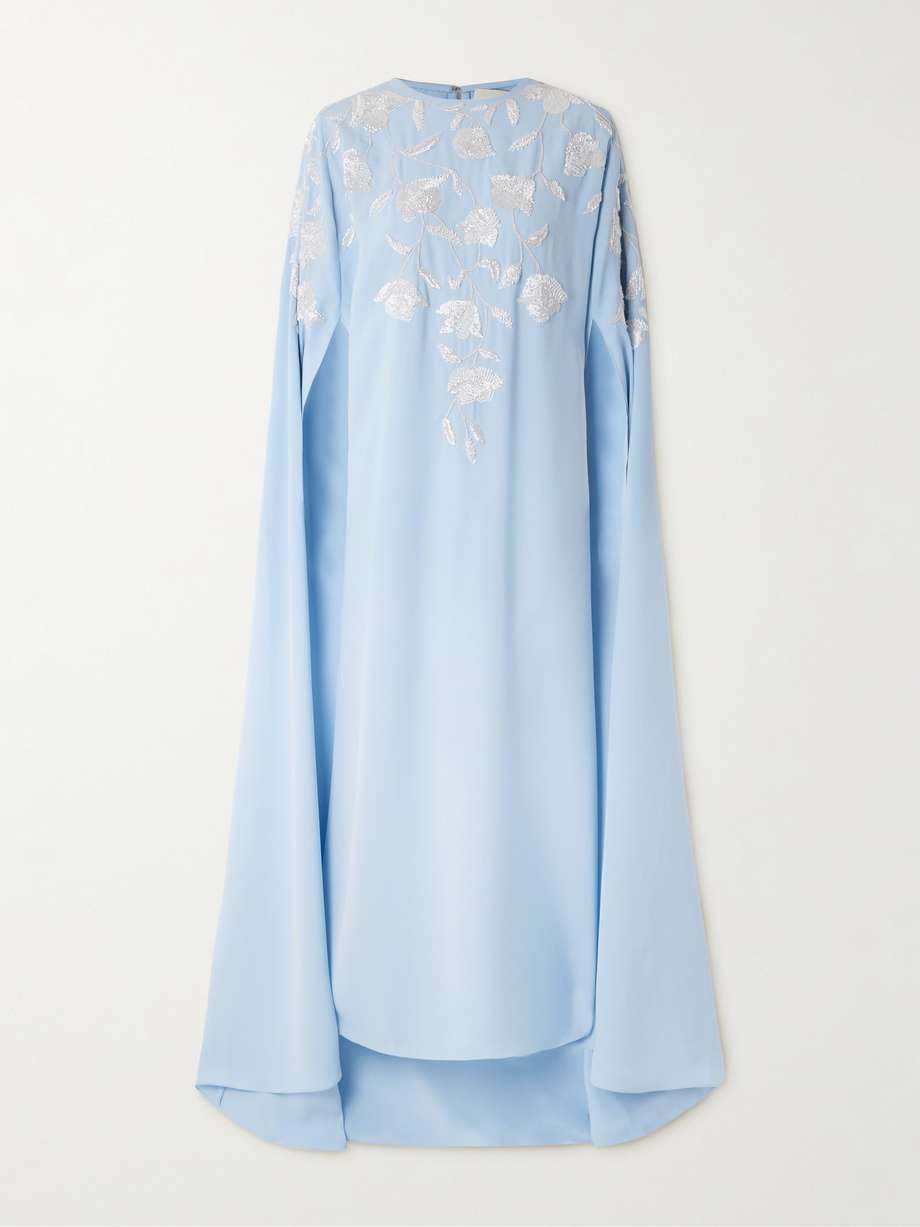 bead-embellished cape-effect crepe gown