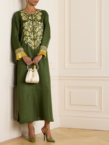 Shatha Essa Fringed embellished embroidered silk-blend gown