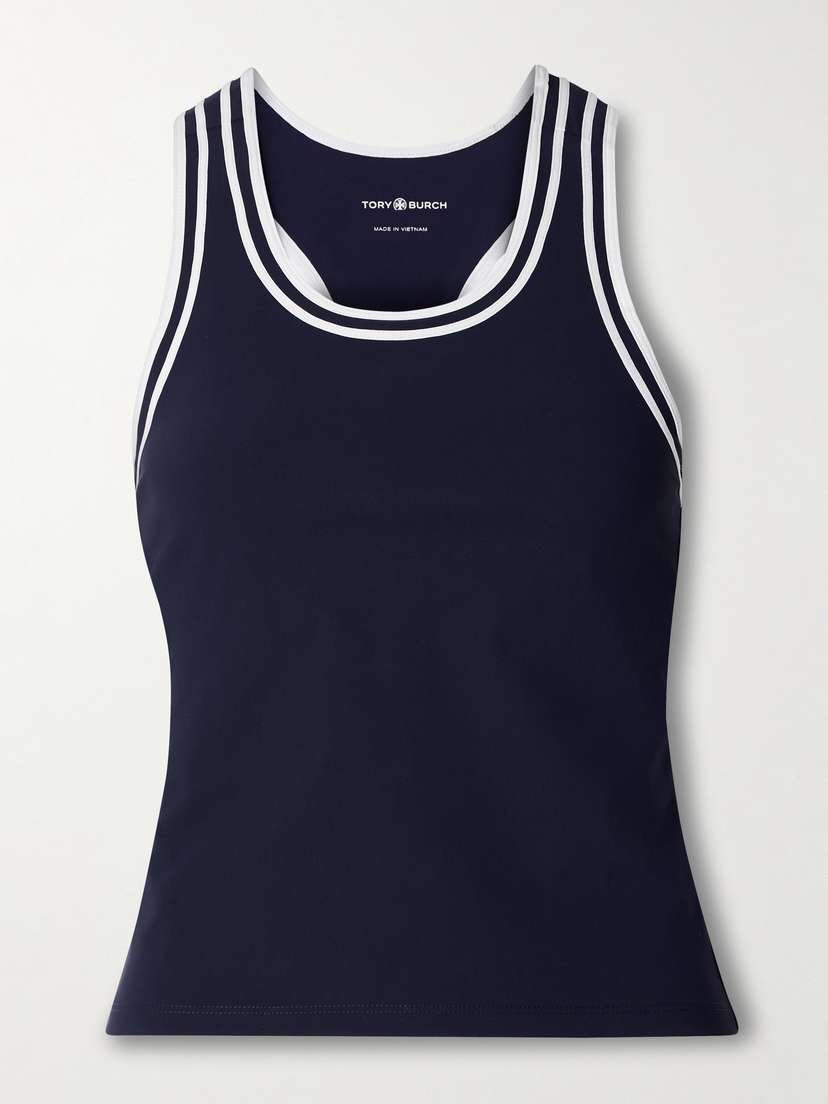 Tory Sport Striped Stretch-jersey Tank