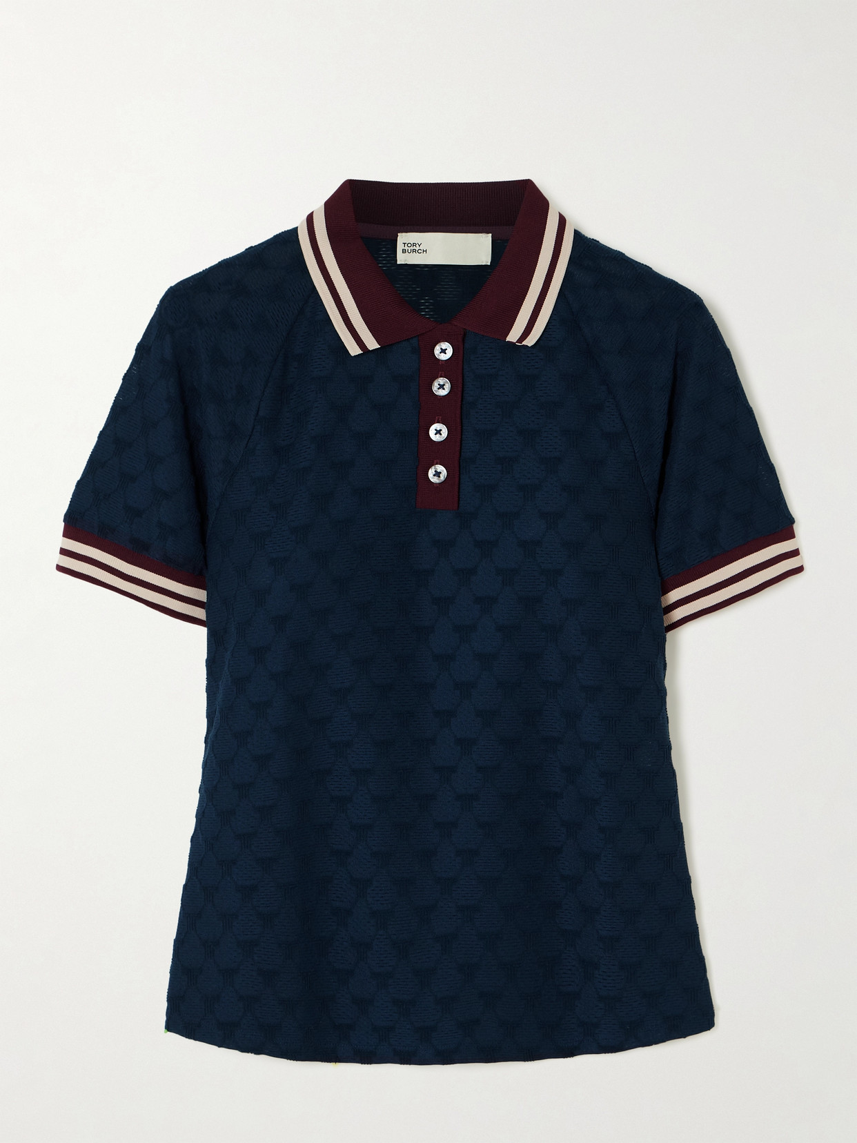 Tory Sport Striped Terry-jacquard Polo Shirt In Blue