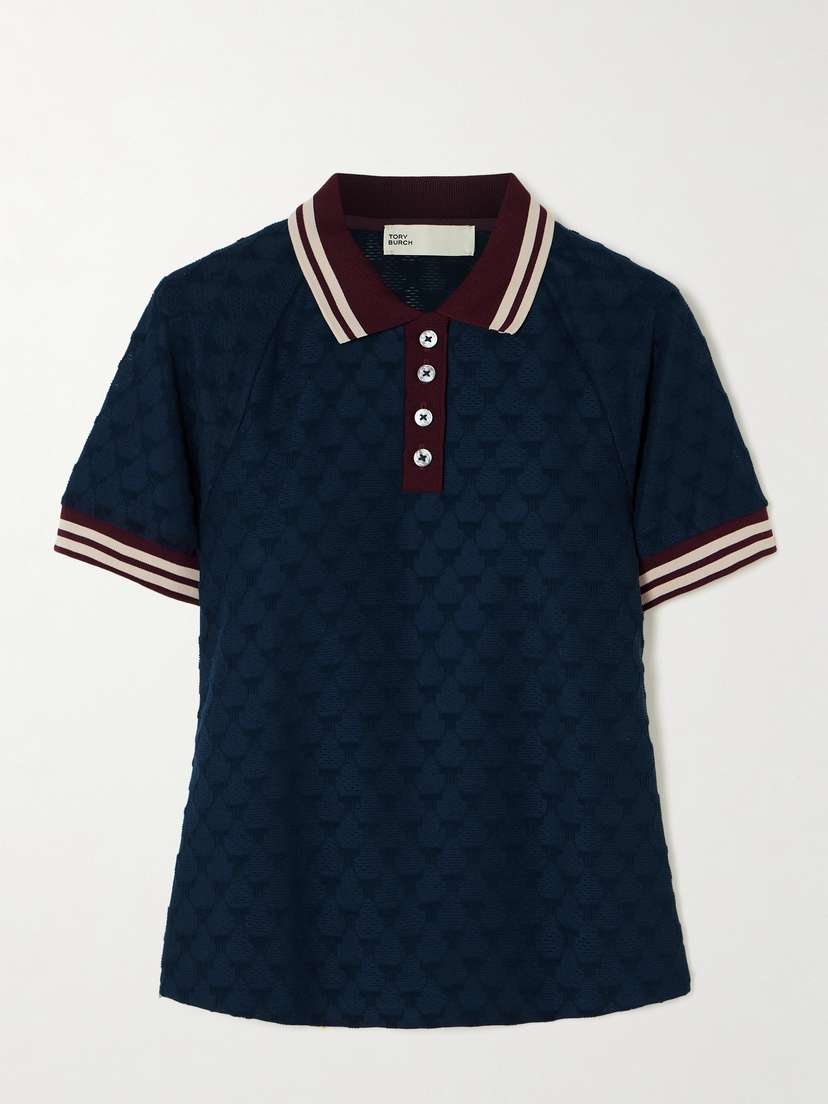 Tory Sport Striped Terry-jacquard Polo Shirt