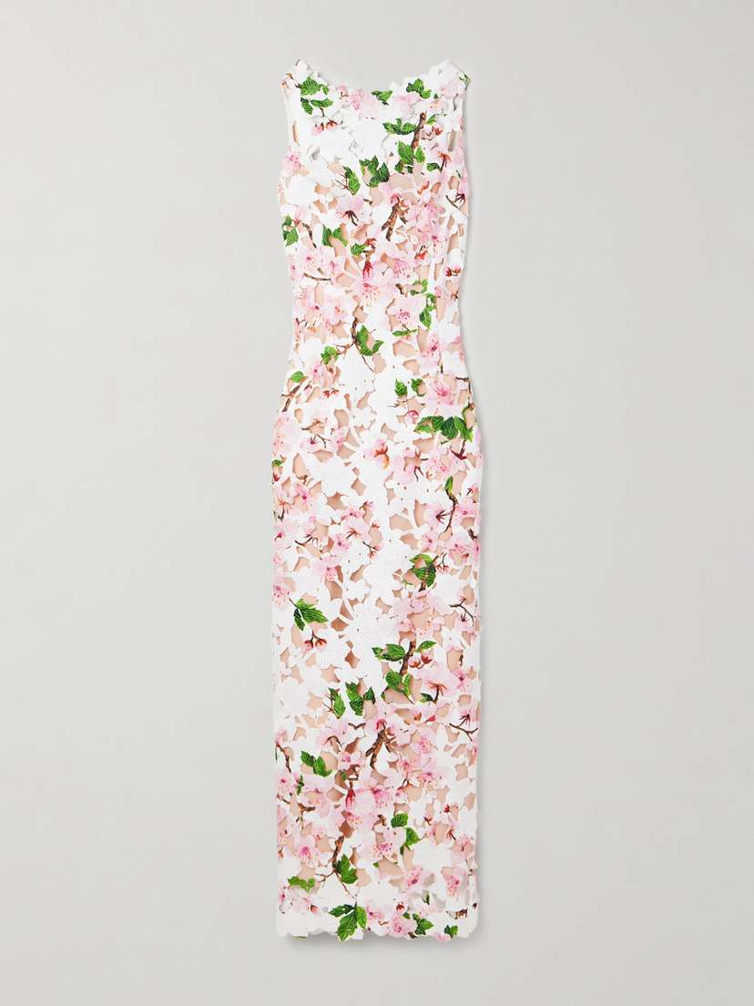 Oscar de la Renta Floral-print Guipure Lace Gown
