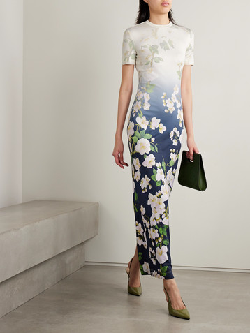 Oscar de la Renta Floral-print ombré jersey maxi dress