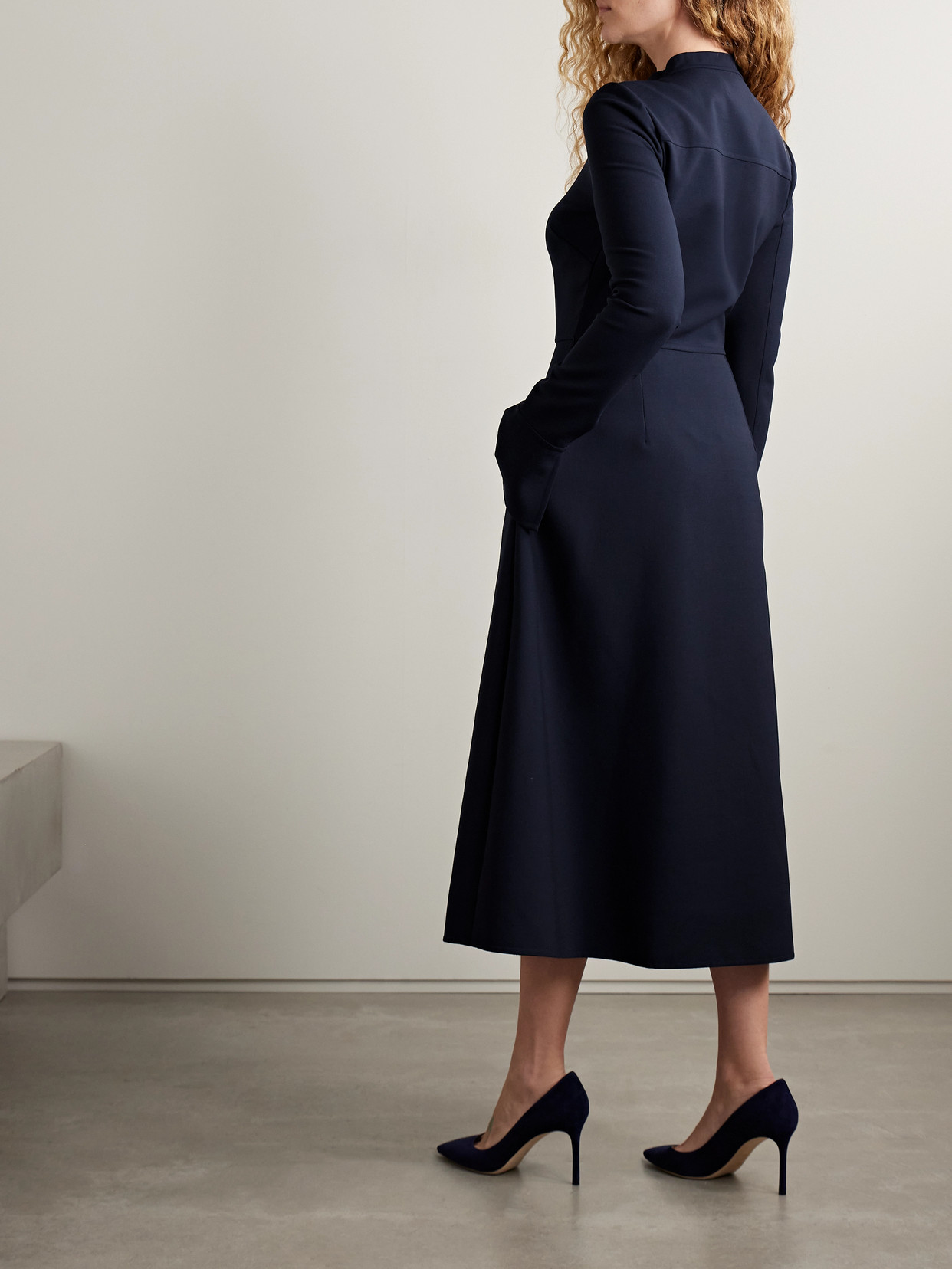 OSCAR DE LA RENTA BELTED WOOL-BLEND MIDI DRESS
