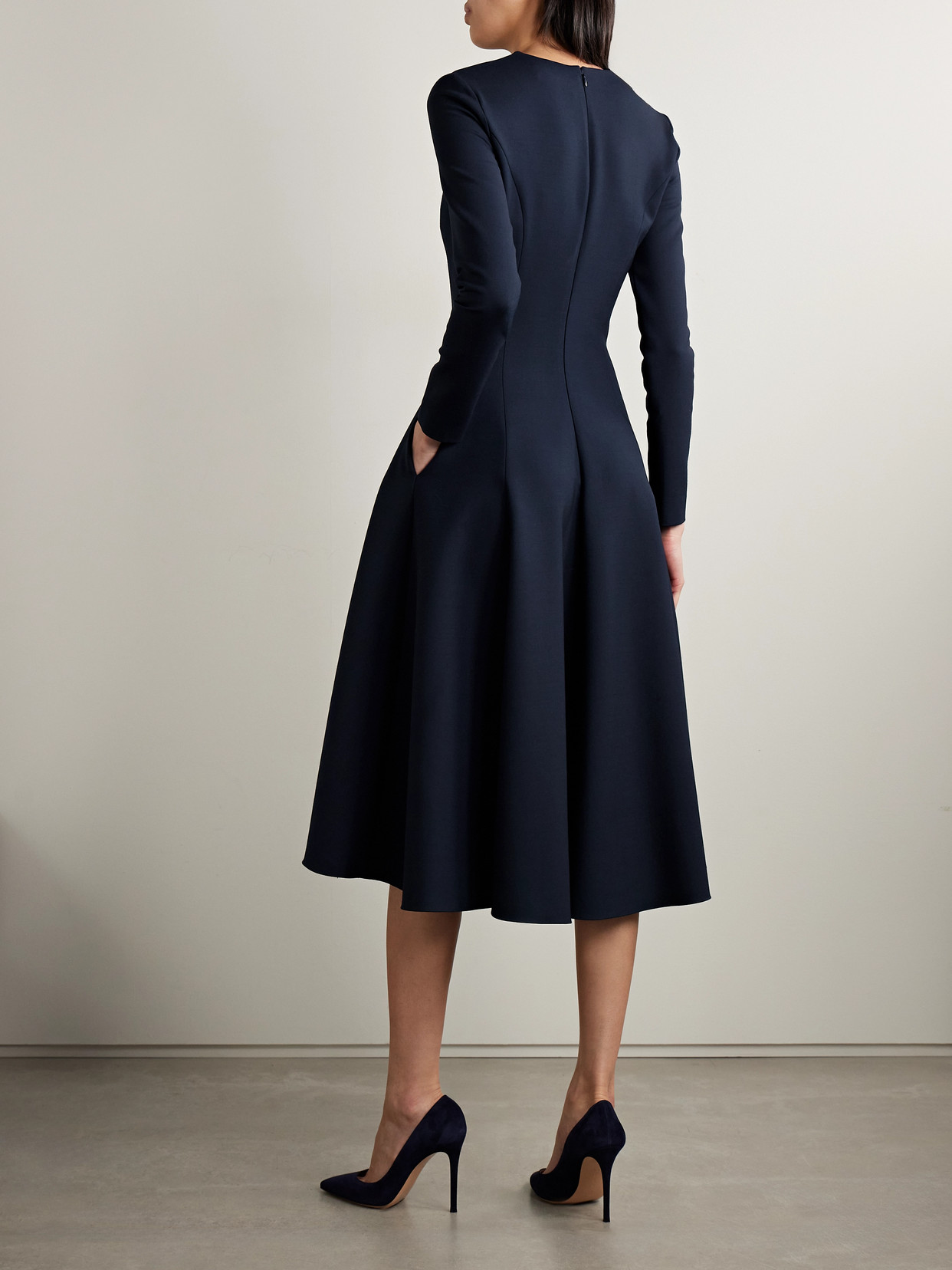 Oscar De La Renta Tie-neck Cutout Wool-blend Midi Dress