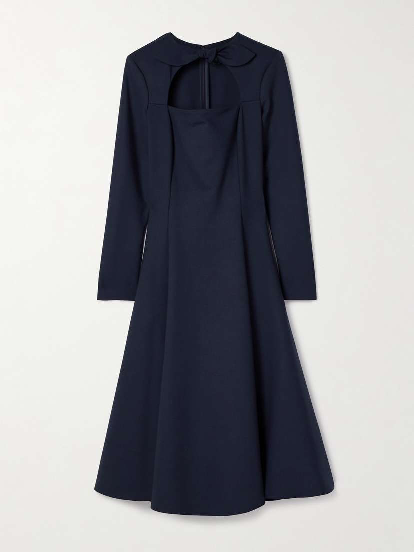 Oscar de la Renta Tie-neck Cutout Wool-blend Midi Dress