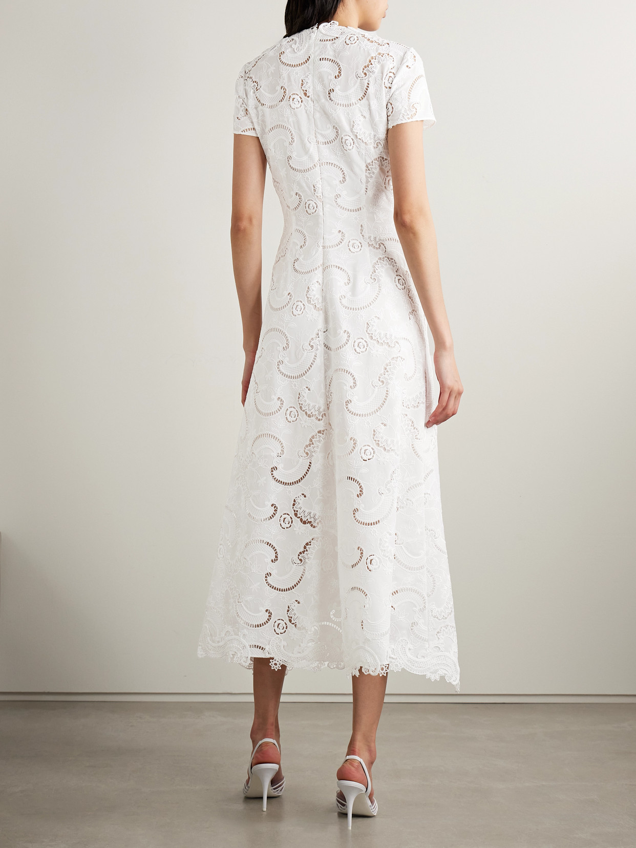 Oscar De La Renta Scroll Asymmetric Guipure Lace Midi Dress