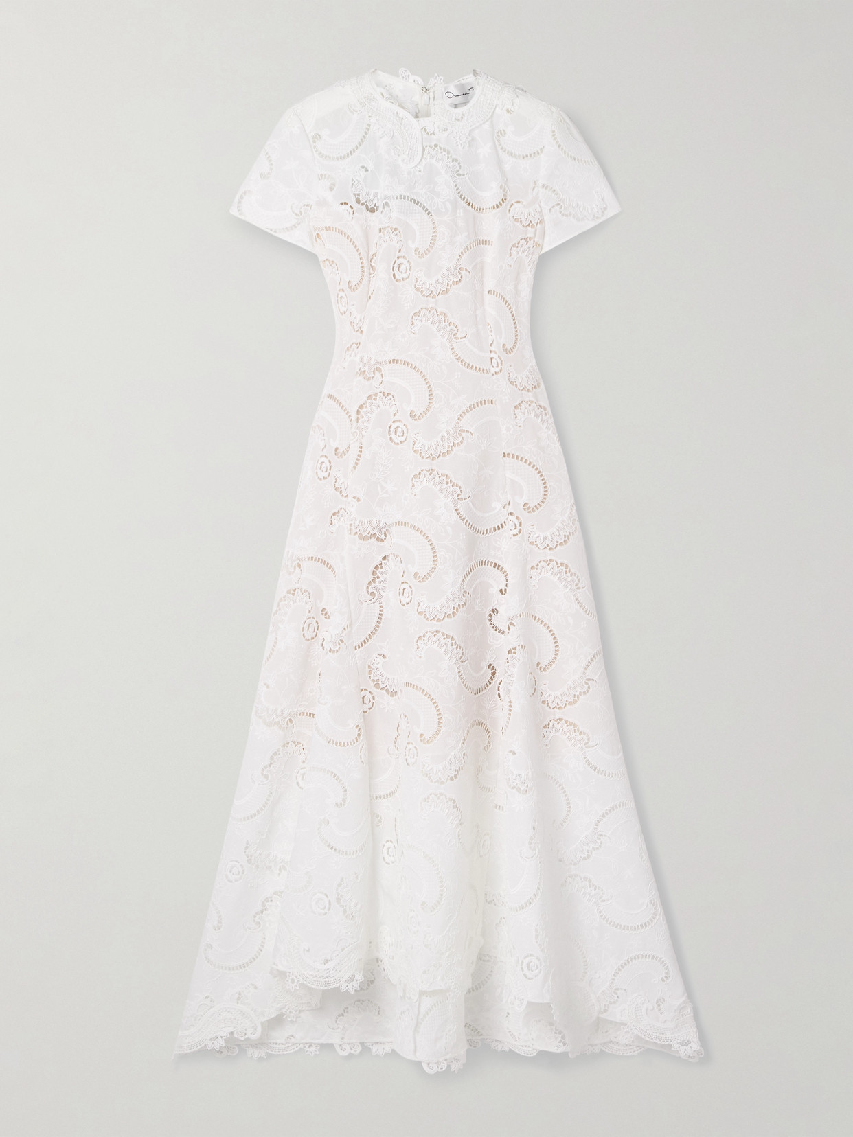 Oscar De La Renta Scroll Asymmetric Guipure Lace Midi Dress
