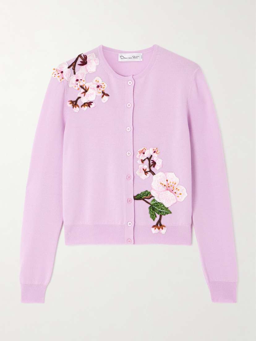 Oscar de la Renta Appliquéd Wool Cardigan