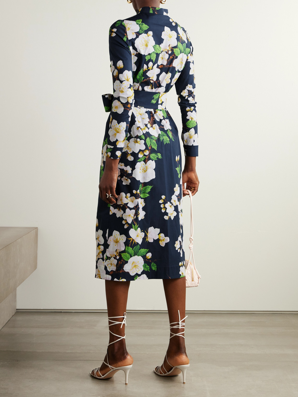 Oscar De La Renta Belted Floral-print Cotton-blend Poplin Midi Shirt Dress