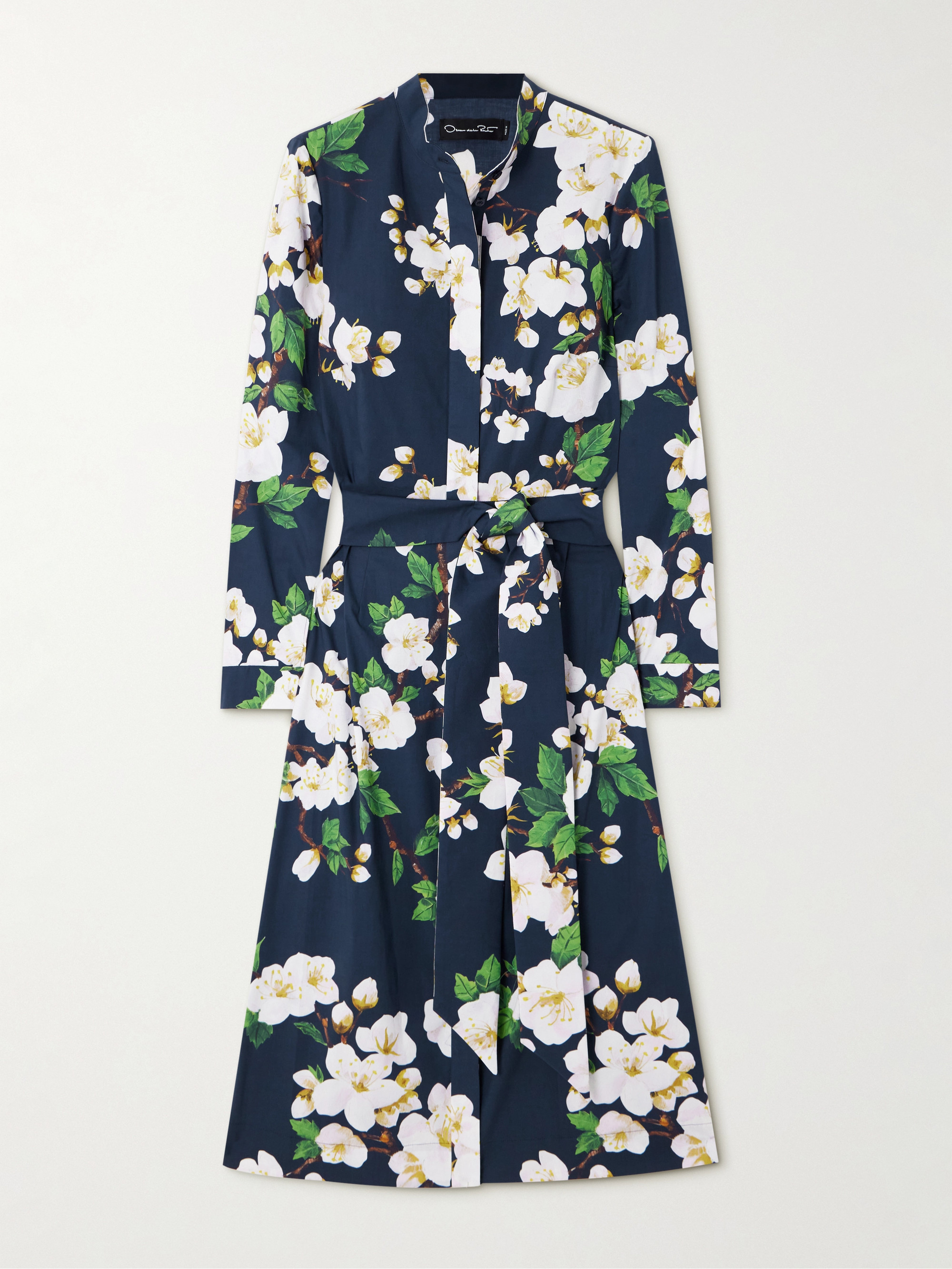 Oscar de la Renta Belted floral-print cotton-blend poplin midi shirt dress thumbnail
