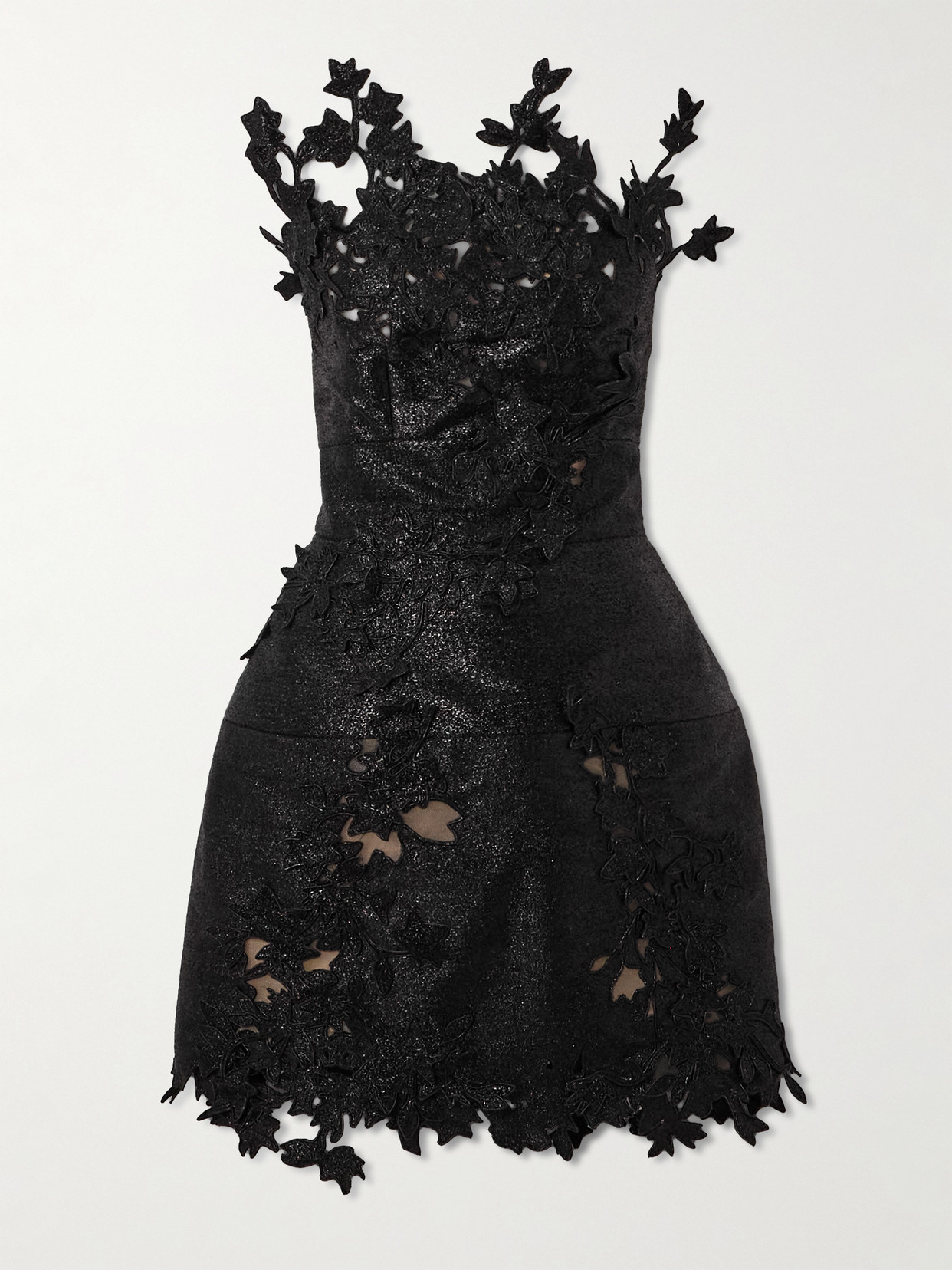 Oscar De La Renta Strapless Appliquéd Metallic Silk And Tulle Mini Dress In Black