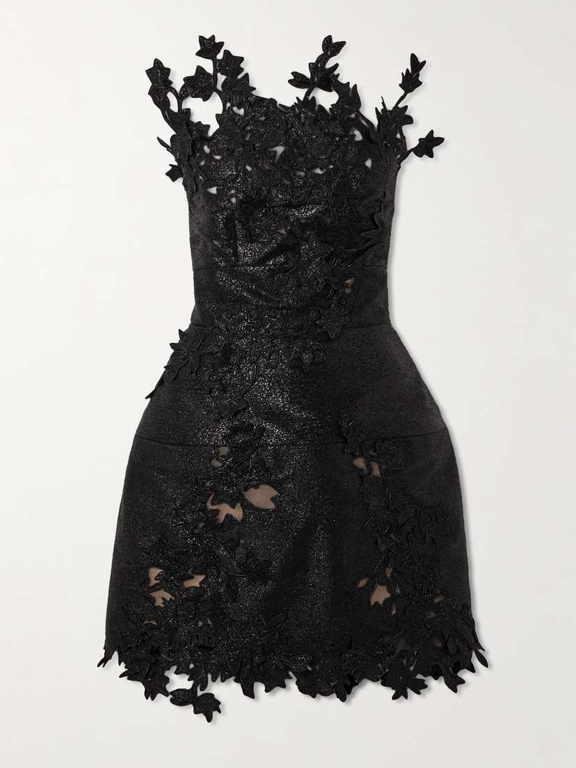 Oscar de la Renta Strapless Appliquéd Metallic Silk And Tulle Mini Dress