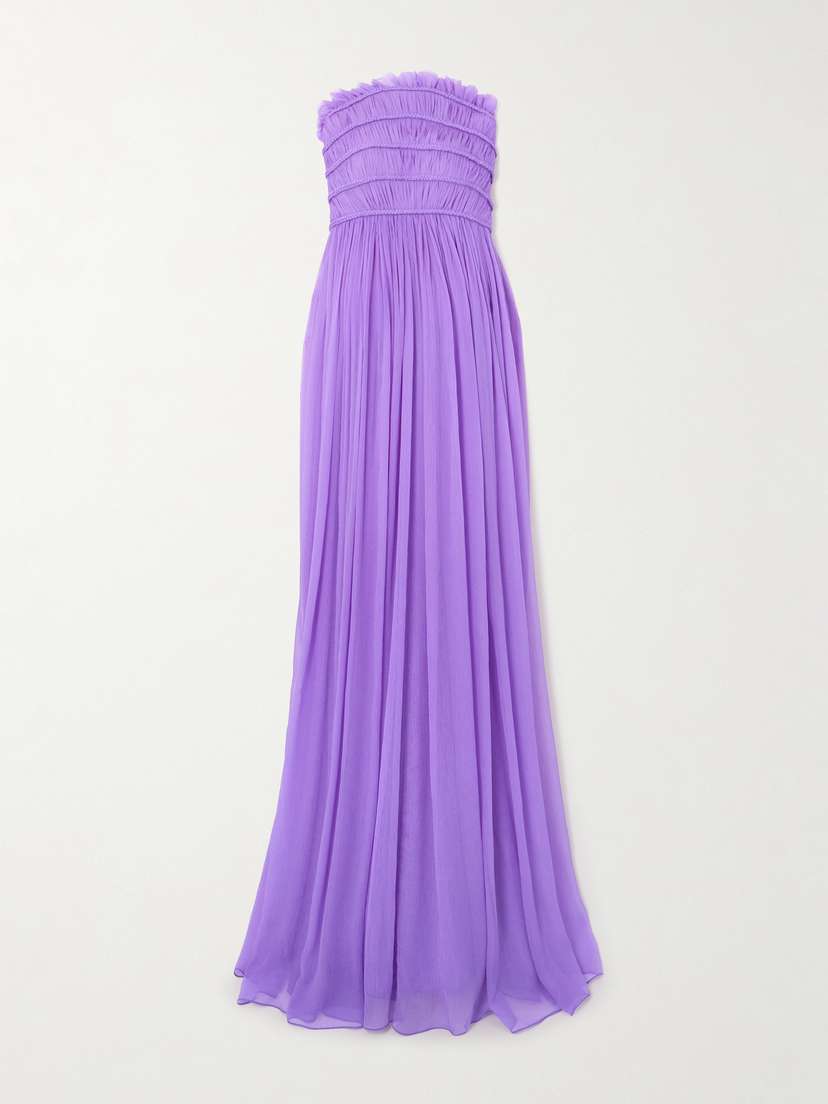 Oscar de la Renta Strapless Ruched Pleated Silk-crepon Gown