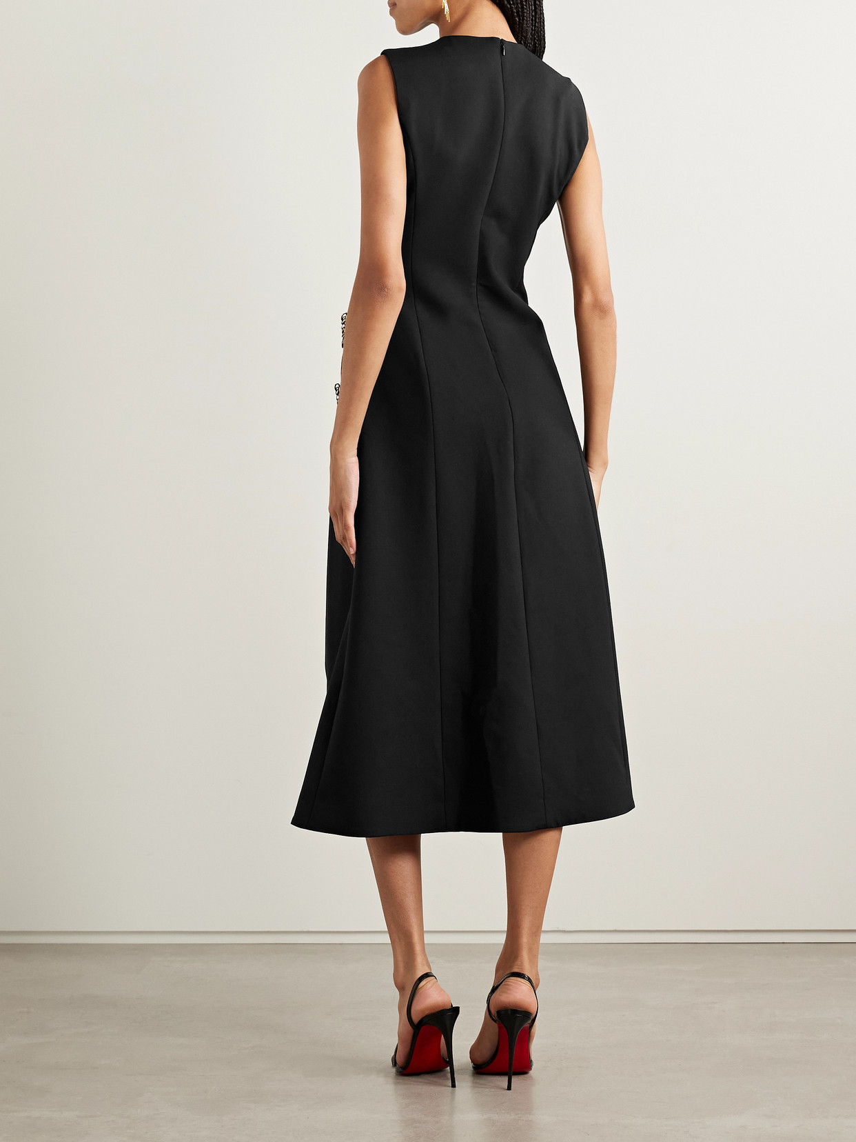 OSCAR DE LA RENTA EMBELLISHED WOOL-BLEND MIDI DRESS