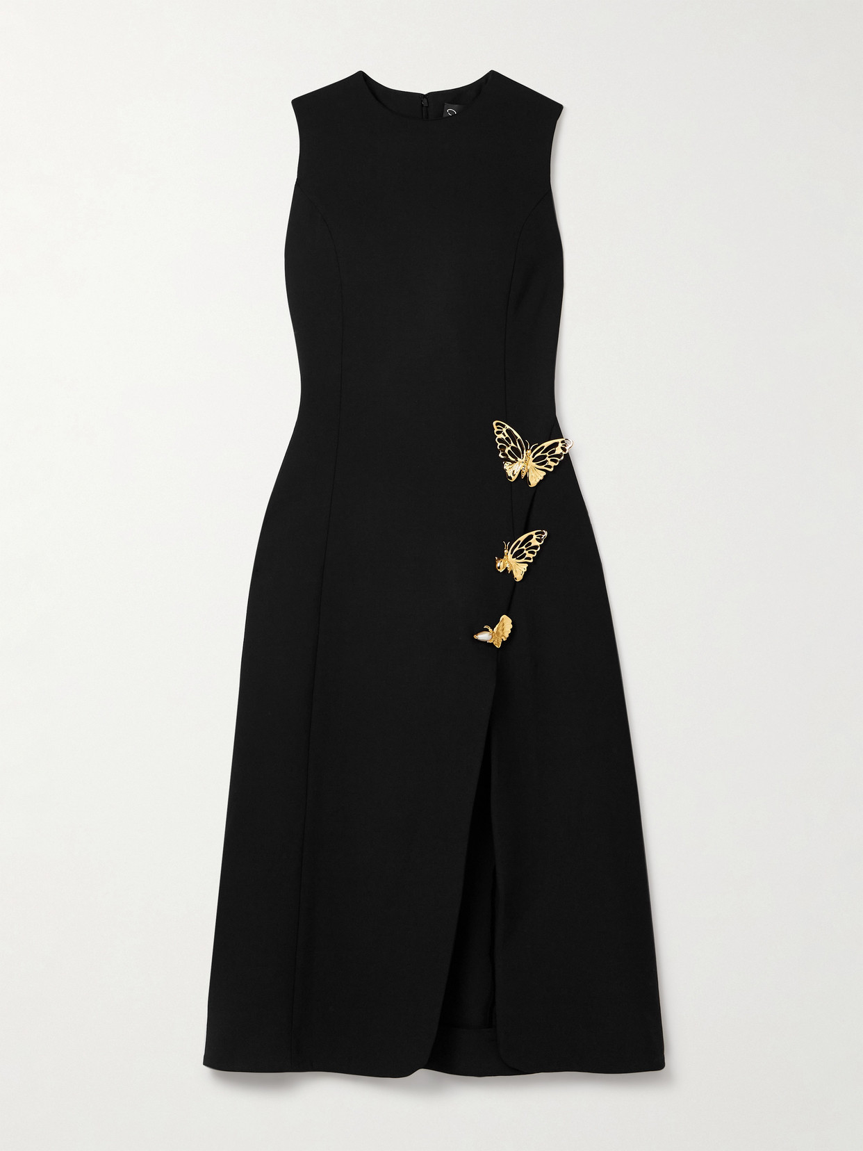 Oscar De La Renta Embellished Wool-blend Midi Dress In Black