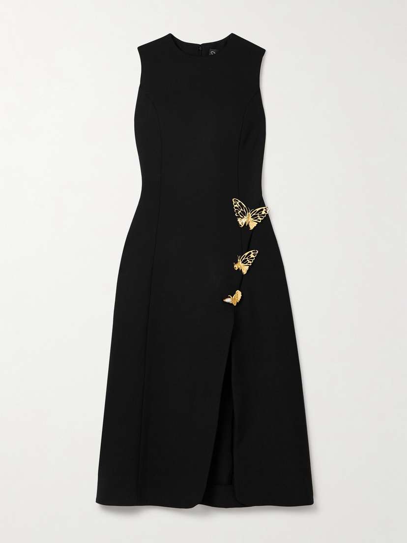 Oscar de la Renta Embellished Wool-blend Midi Dress