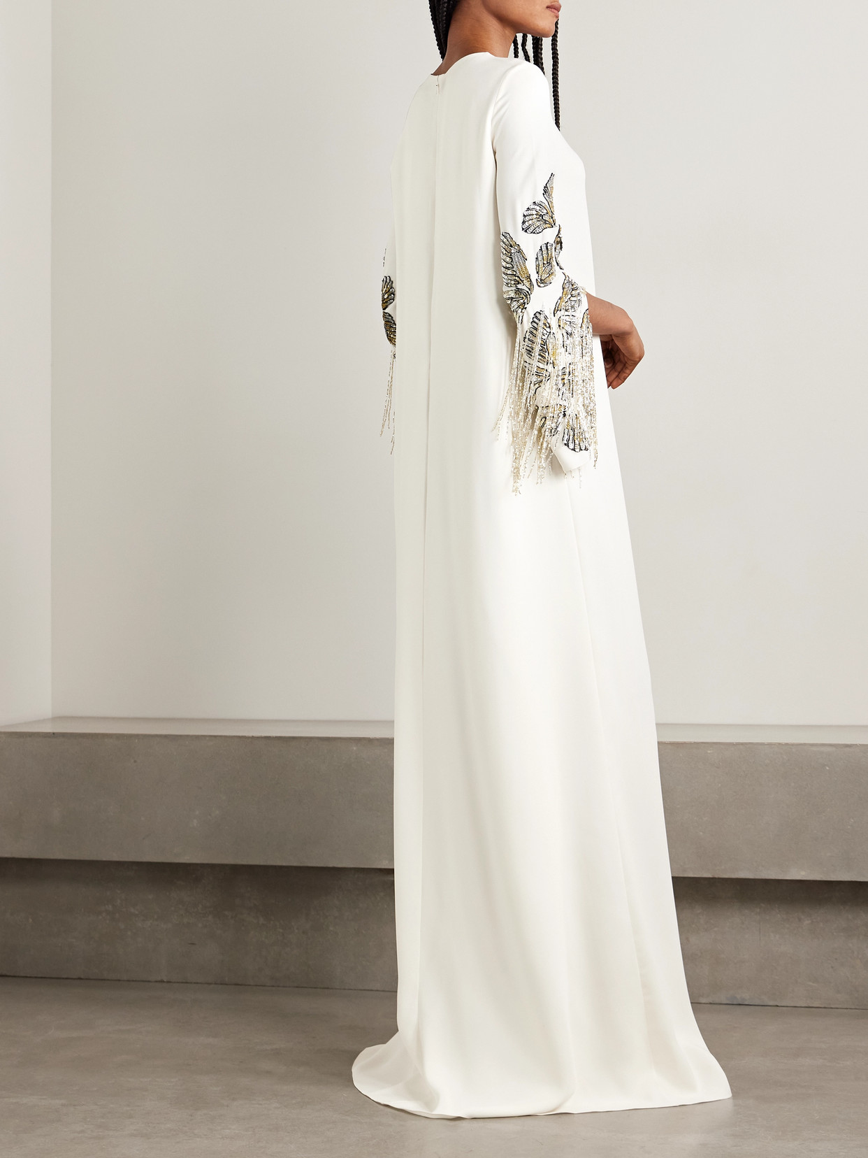 Oscar De La Renta Embroidered Embellished Silk-blend Crepe Gown