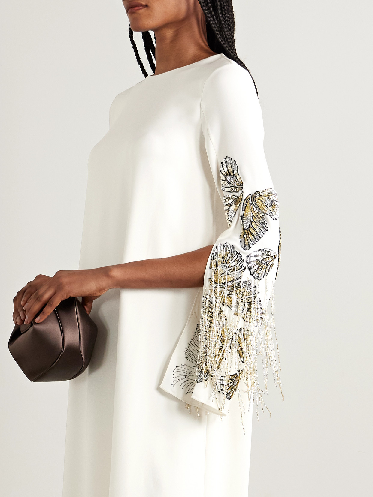 Oscar De La Renta Embroidered Embellished Silk-blend Crepe Gown