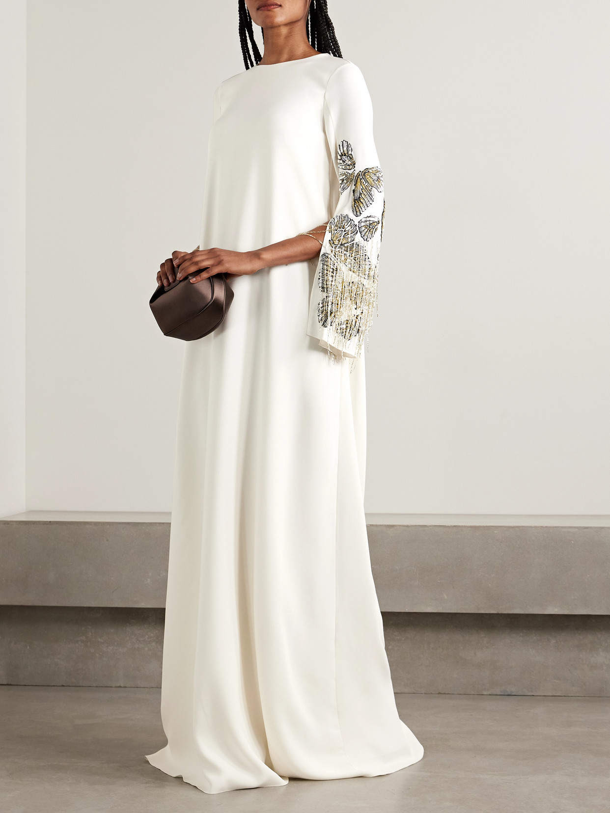 Oscar De La Renta Embroidered Embellished Silk-blend Crepe Gown