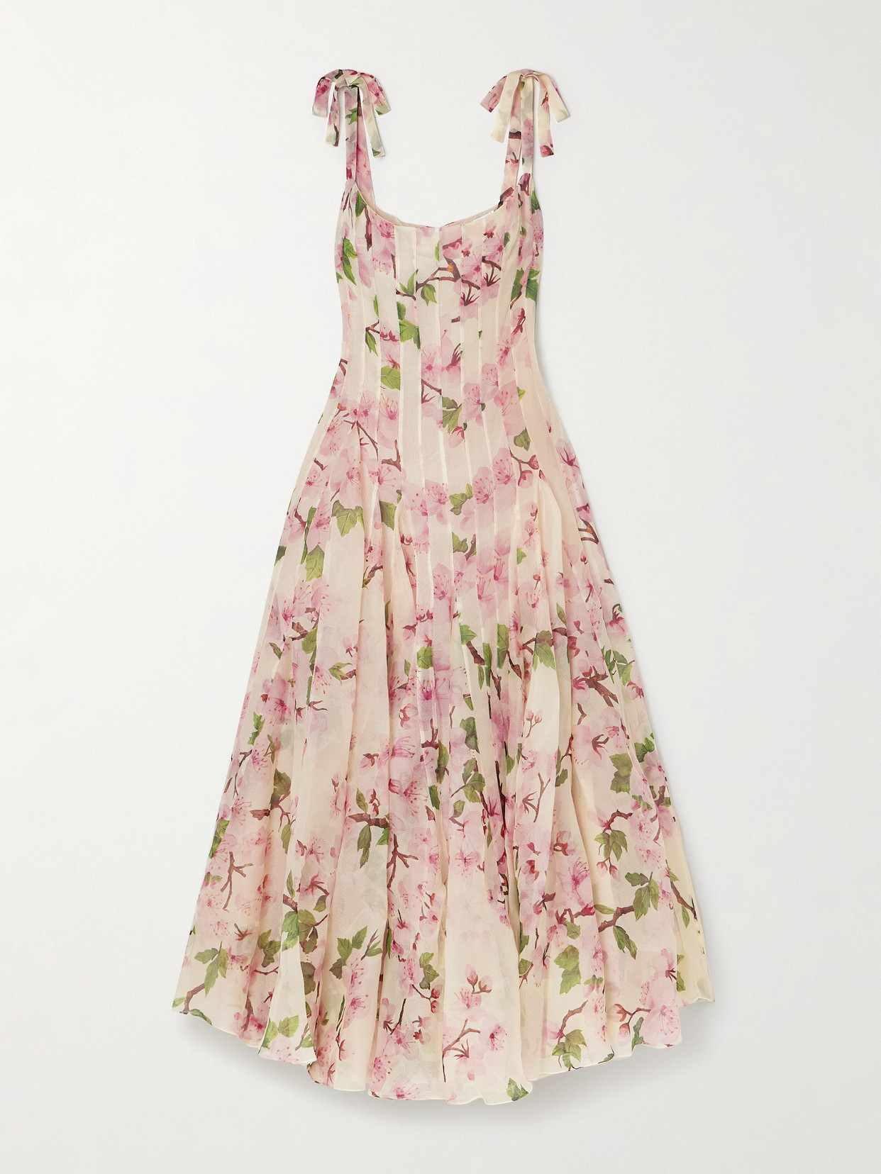 Oscar De La Renta Pleated Floral-print Silk-blend Organza Gown