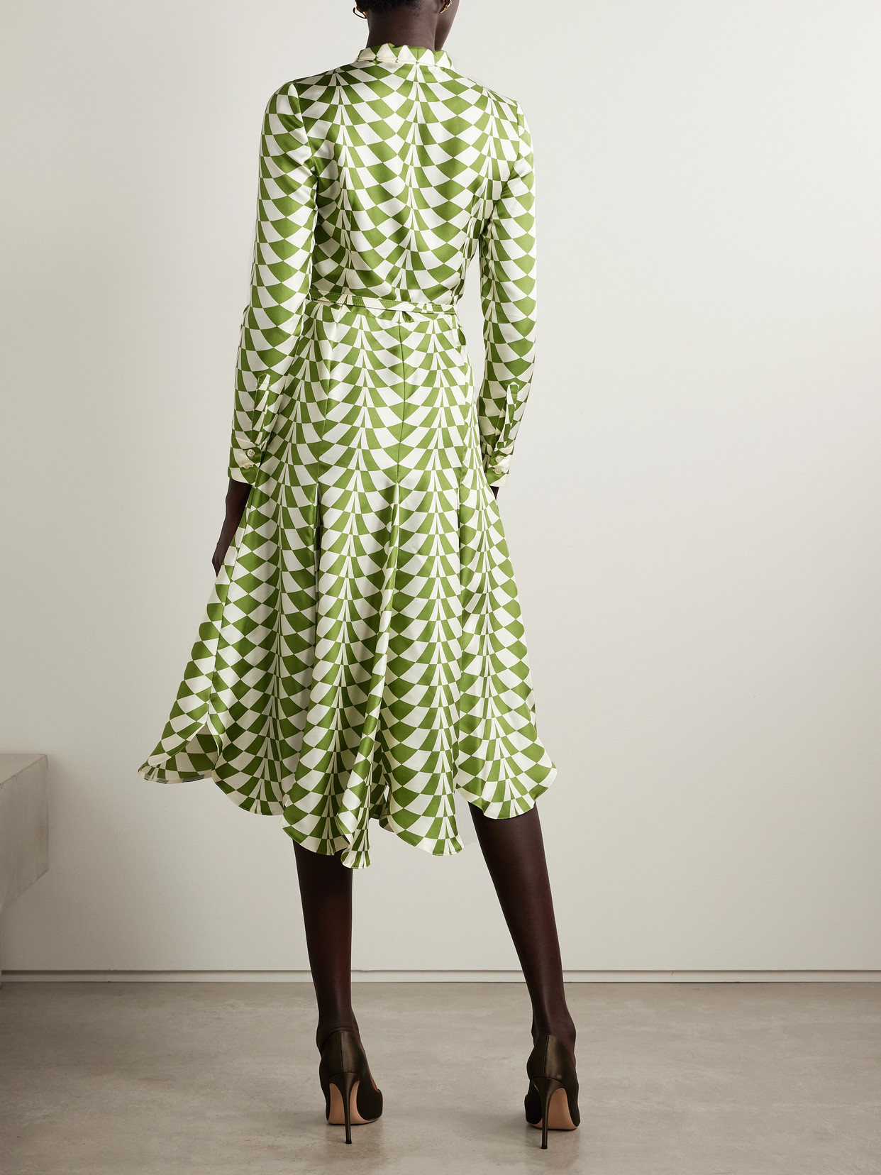 Oscar De La Renta Belted Pussy-bow Printed Silk-twill Midi Shirt Dress
