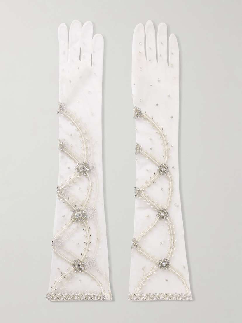 Clio Peppiatt Embellished Tulle Gloves