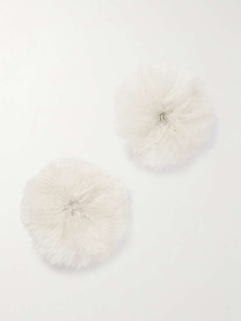 Clio Peppiatt Camelia Set Of Two Frayed Embellished Tulle Hair Clips