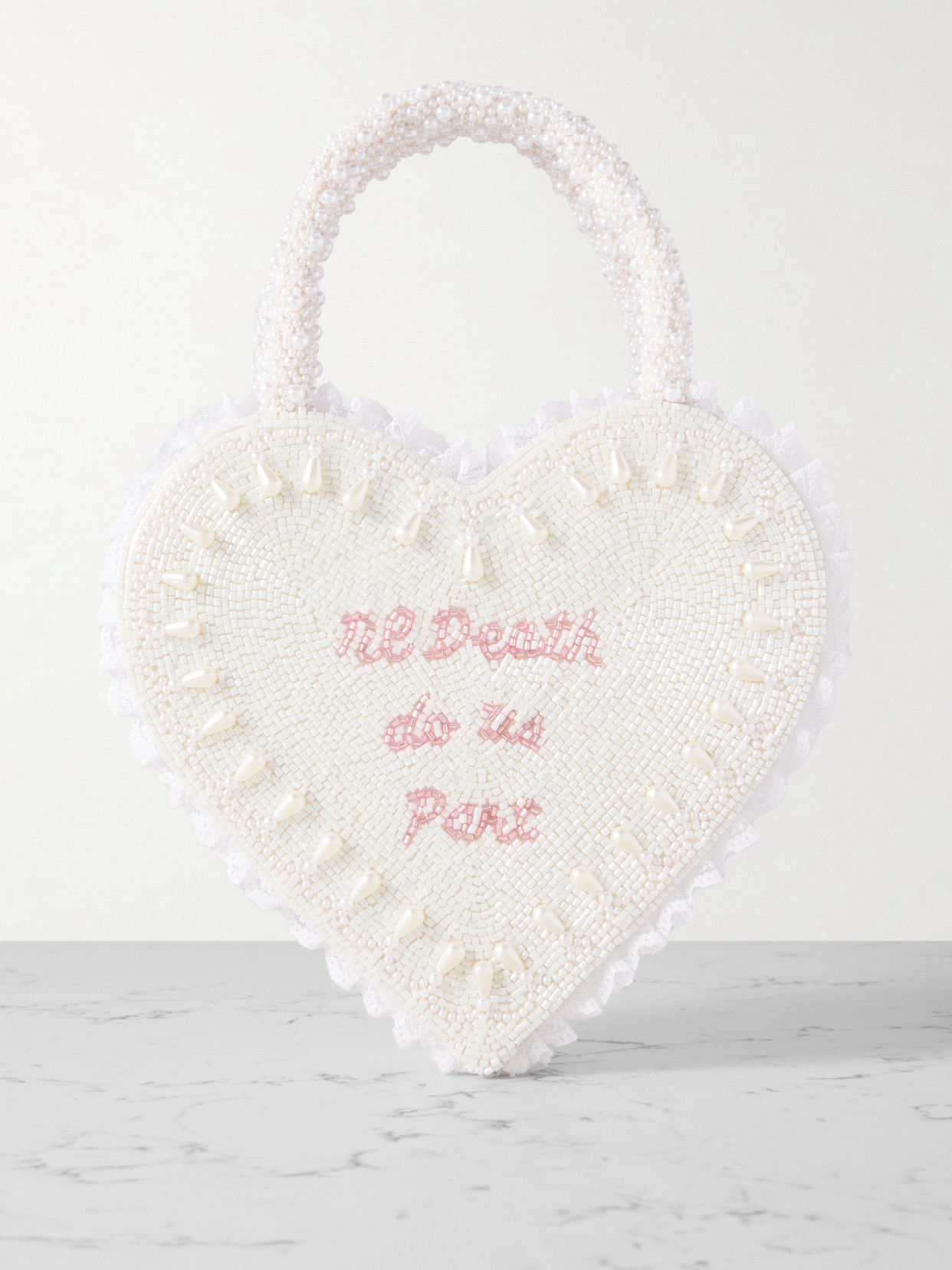 Clio Peppiatt Til Death Do Us Part Lace-trimmed Beaded Twill Tote