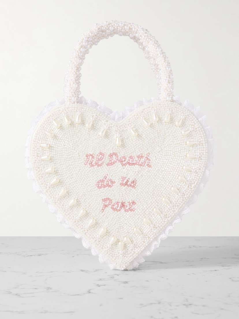 Clio Peppiatt Til Death Do Us Part Lace-trimmed Beaded Twill Tote