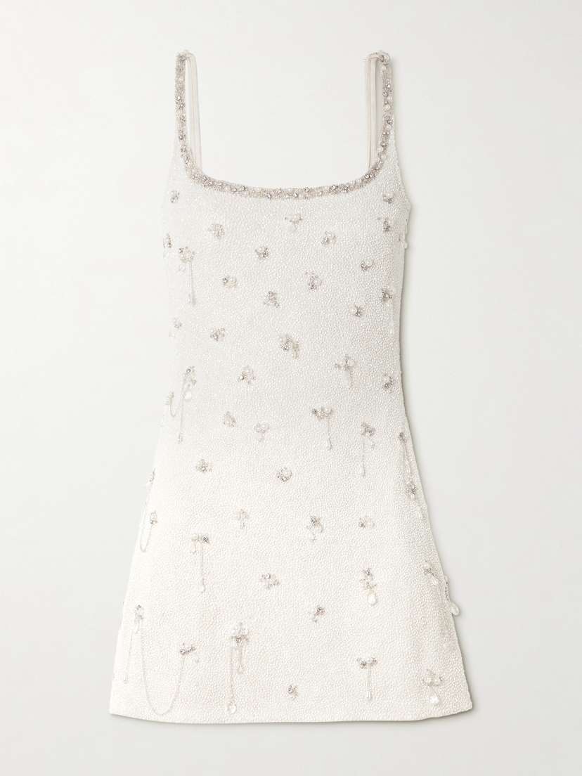 Clio Peppiatt Droplet Embellished Beaded Stretch-tulle Mini Dress