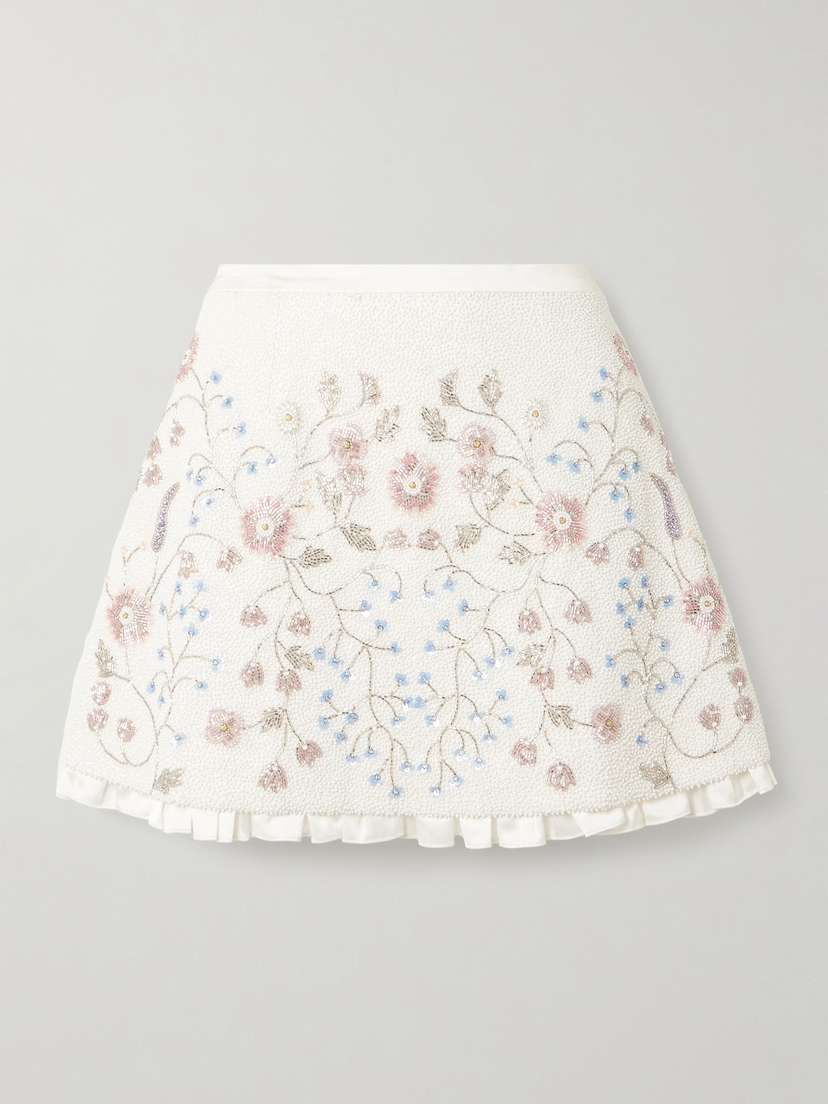Clio Peppiatt Sophie Satin-trimmed Embellished Beaded Stretch-tulle Mini Skirt