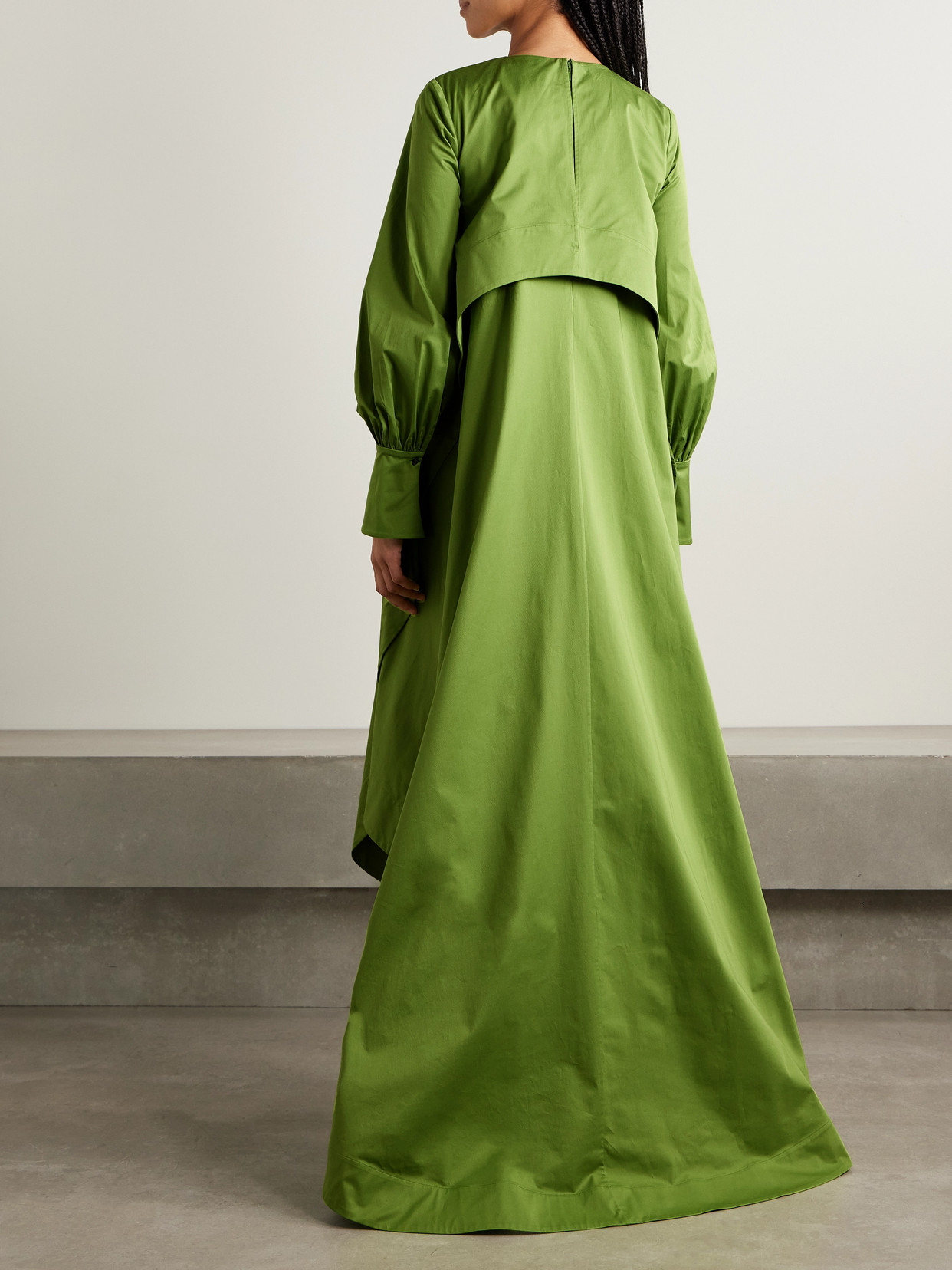 Oscar De La Renta Draped Embellished Cotton-blend Taffeta Gown In Green