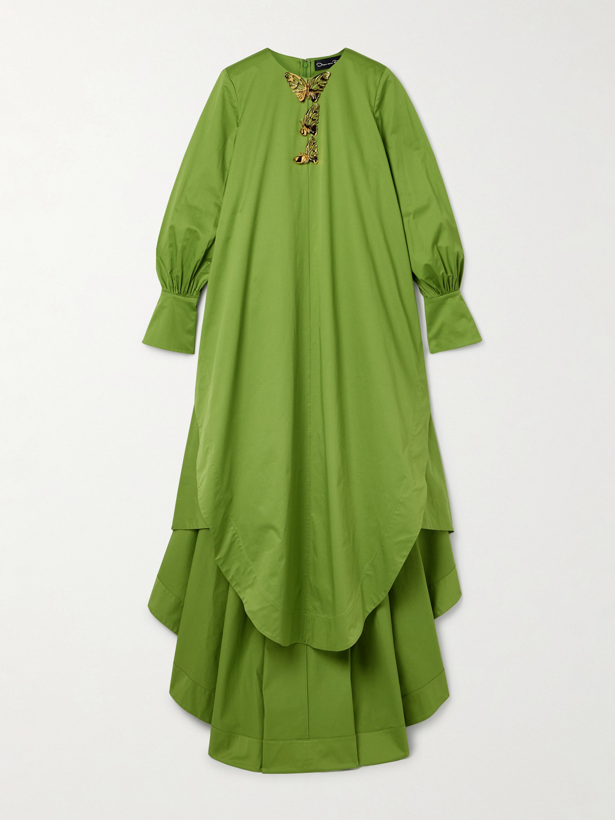 Oscar De La Renta Draped Embellished Cotton-blend Taffeta Gown In Green