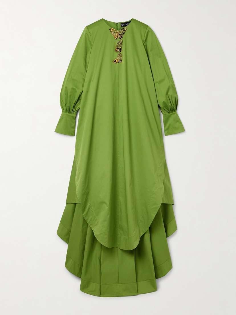 Oscar de la Renta Draped Embellished Cotton-blend Taffeta Gown