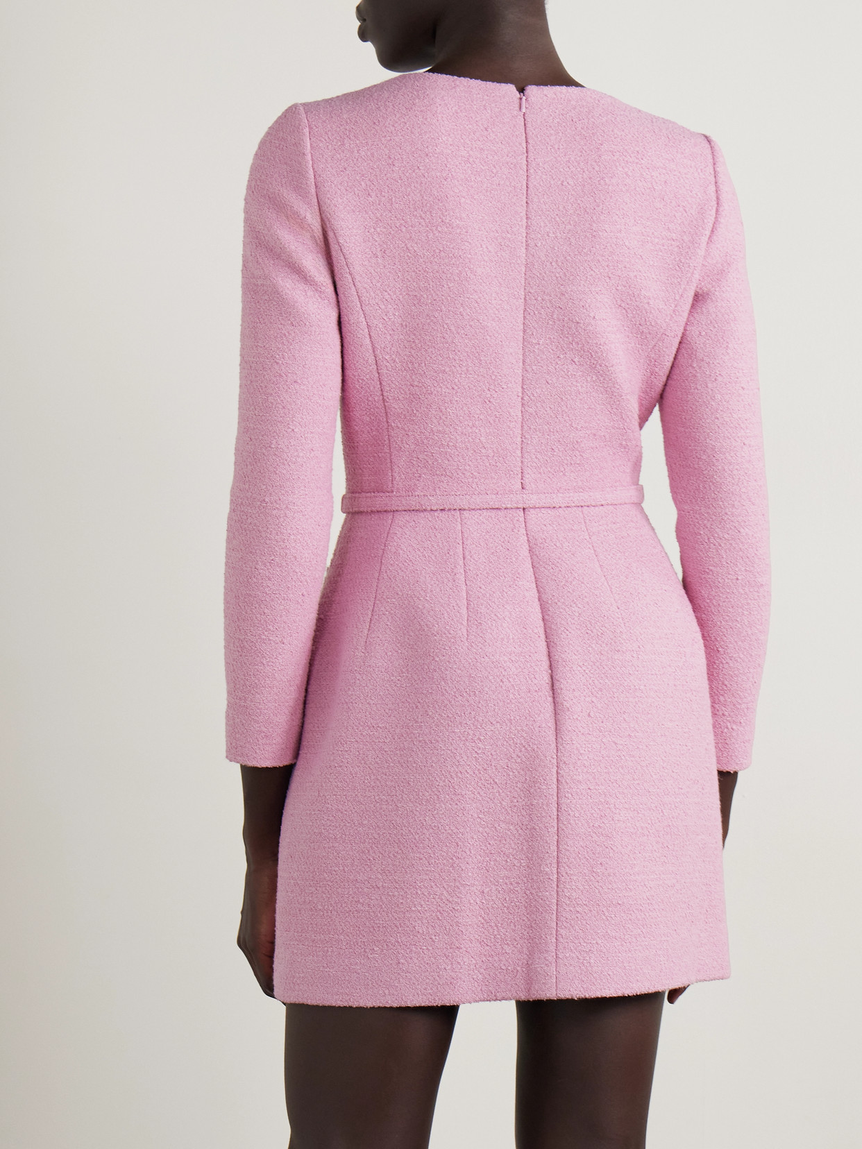 Oscar De La Renta Belted Embroidered Cotton-blend Bouclé-tweed Mini Dress