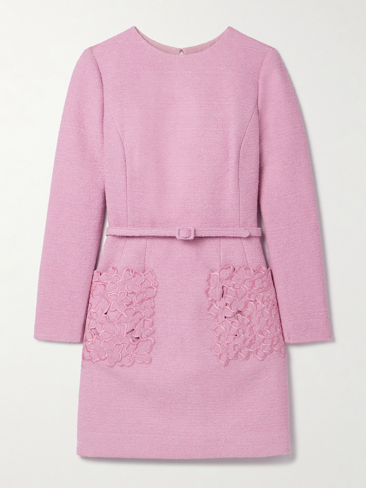 Oscar De La Renta Belted Embroidered Cotton-blend Bouclé-tweed Mini Dress