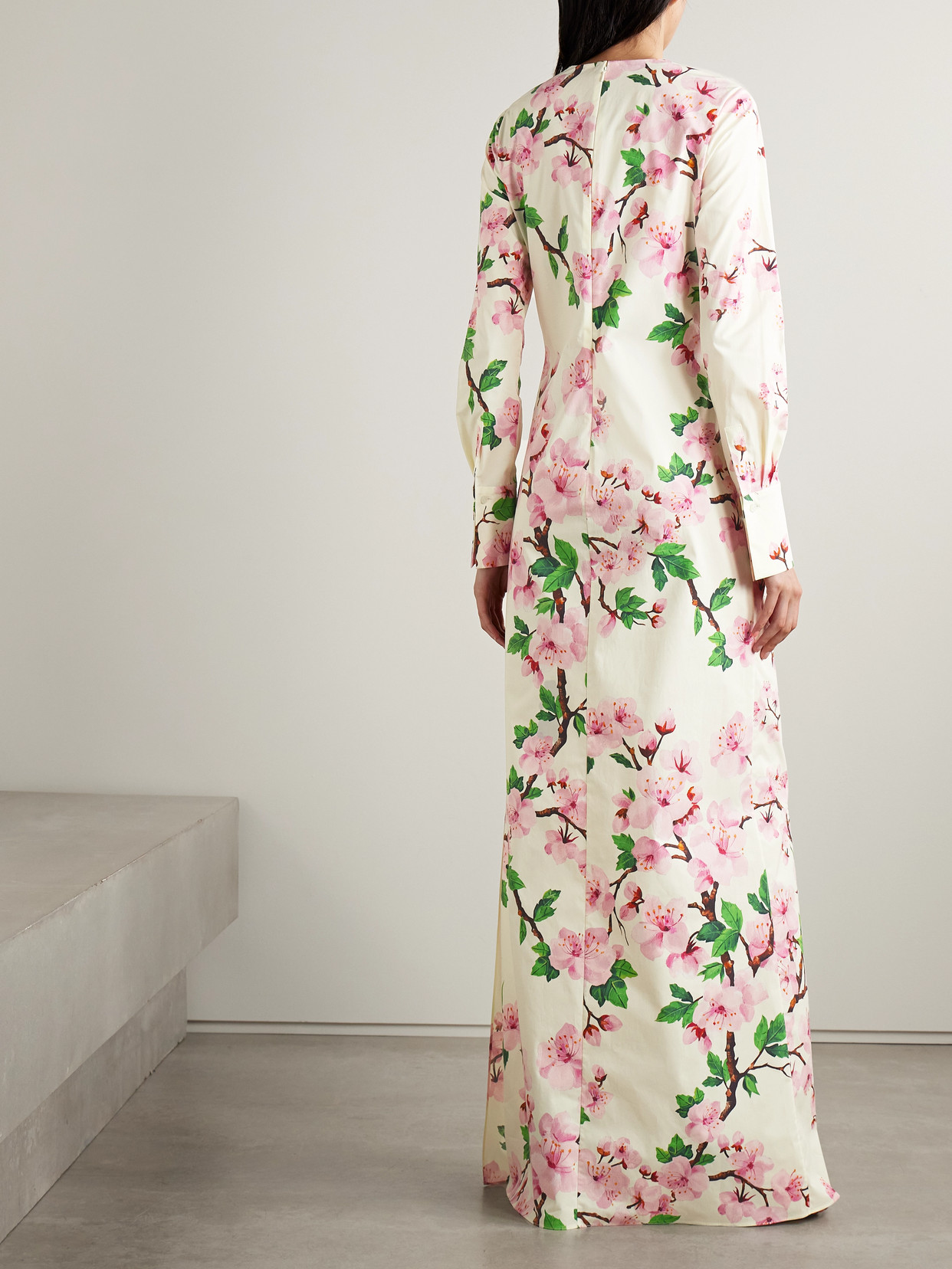 Oscar De La Renta Cutout Floral-print Stretch-cotton Poplin Gown