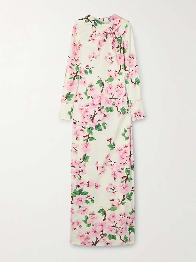 Oscar de la Renta Cutout Floral-print Stretch-cotton Poplin Gown