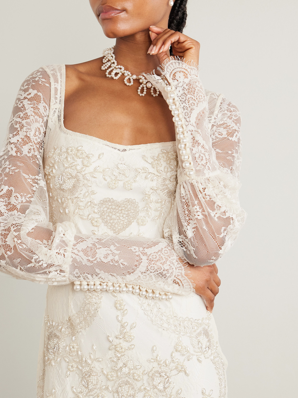 Clio Peppiatt Flora Embellished Lace Gown